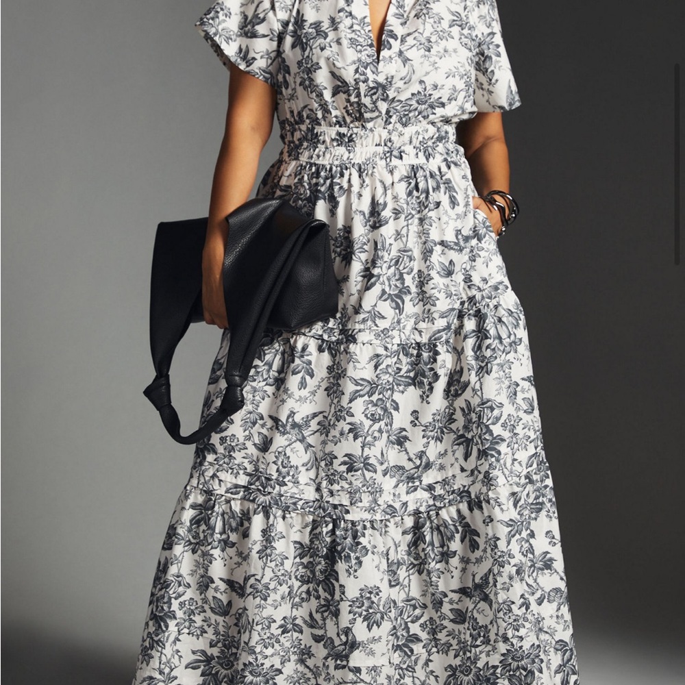 Anthropologie Black and White Floral Maxi Dress